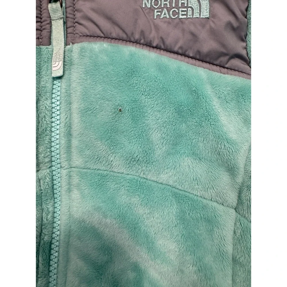 North Face Jacket Girls XL‎ Green Fuzzy Reversible Hooded Colorblock Windbreaker